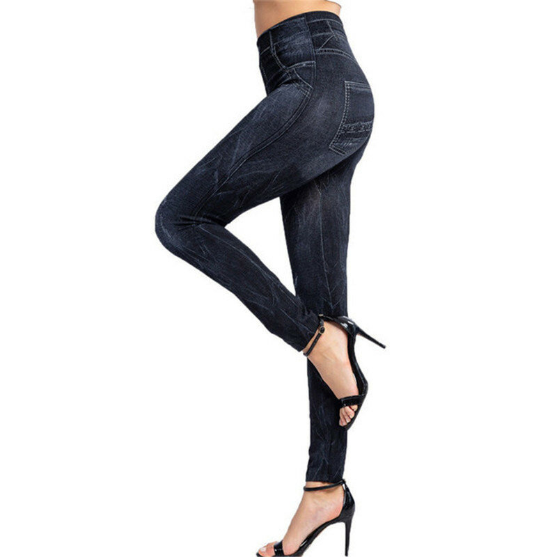 LJCUIYAO nowy Push Up bezszwowe legginsy z wysokim stanem kobiety trening Mesh oddychająca odzież Fitness Hollow sztuczny jeans spodnie dżinsowe