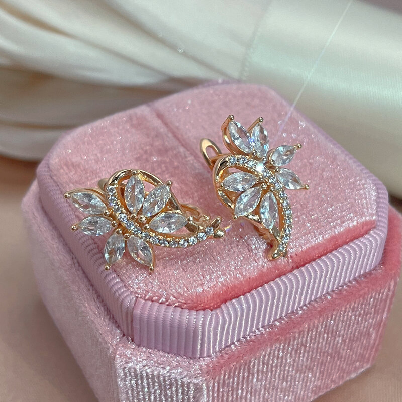 SYOUJYO585-pendientes de circonita Natural para mujer, aretes de Color oro rosa con microcera incrustada, joyería fina Para Boda nupcial
