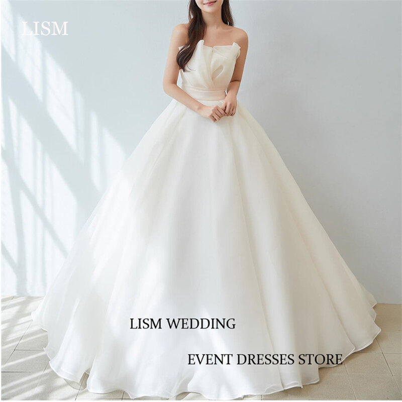 Lism ชุดแต่งงานผ้าไหมแก้วทรงเอแบบเกาหลีความยาวถึงพื้นแบบเรียบง่ายสำหรับเจ้าหญิงชุดชุดเดรสเจ้าสาวแต่งงาน