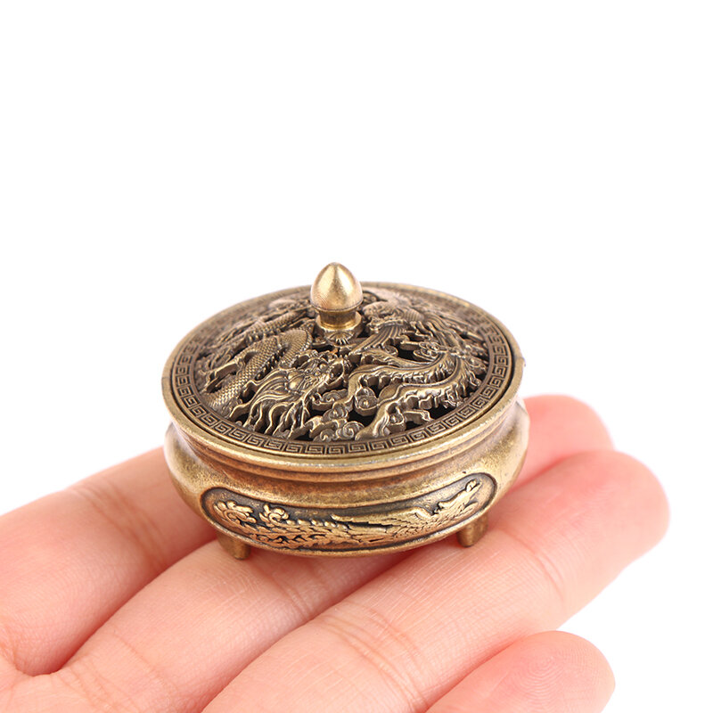 Античная латунная карманная горелка для благовоний в виде дракона Феникса, ажурные мини-украшения, декор для китайского старинного чайного стола