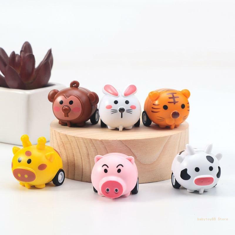 Y4UD 테마 파티를 위한 귀여운 동물 풀백 자동차 장난감 2개 새해 선물 유아 소녀