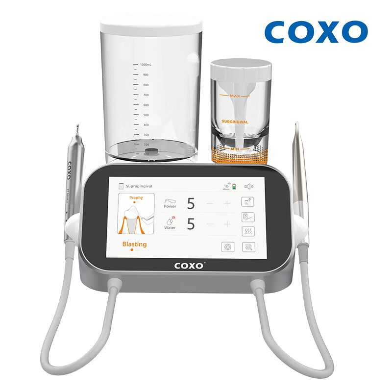 COXO PT Mestre Dental Scaler e Polidor de Ar, Sandblaster Ultrassônico, Lidar com LED, Sistema de Auto-ldentificação, 2 em 1