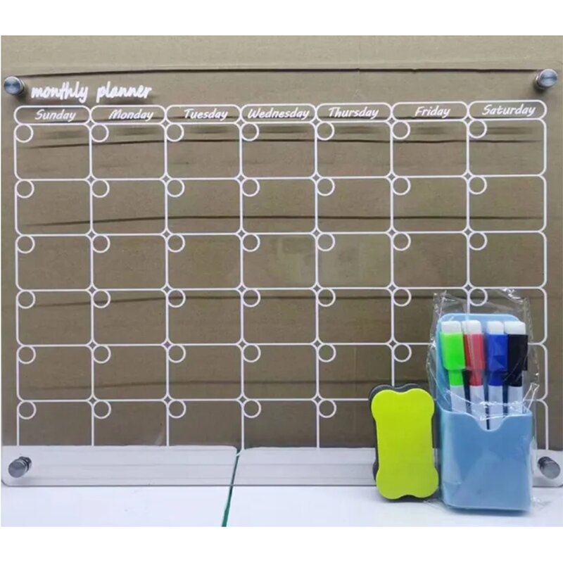 Calendrier magnétique acrylique pour réfrigérateur, tableau effaçable à sec, hebdomadaire, mensuel, feuille d'immatriculation de repas pour la planification, 1 ensemble