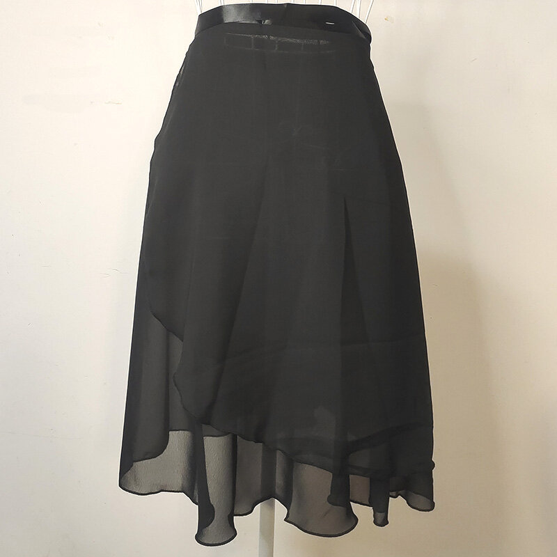 Ushine-女性用のリボン付きシフォンバレエスカート,女性用の長いバレエドレス,2層スカート,ダブルカラー,女の子用ダンスラップ