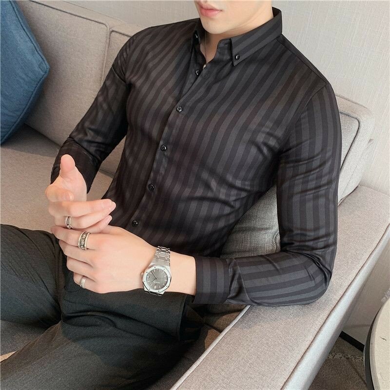 Camisa de manga larga ajustada para hombre, Polo informal de negocios, transpirable, con solapa, estilo coreano, Verano