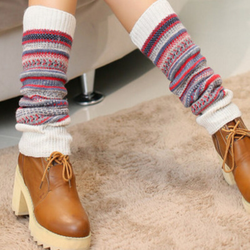 Retro Newly Design Women Winter Warm Leg Warmers Wool Knitting High Knee Socks Boot Cuffs Fashion Women Gift Gaiters Leg Covers