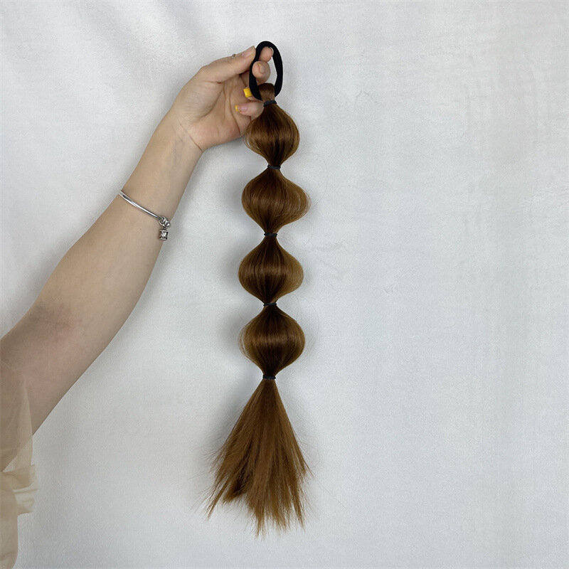 New Wig Women's Lantern Bubble Braid with Black Long Hair Simulation High Ponytail Braid Curly Drawstring Ponytail for Girls