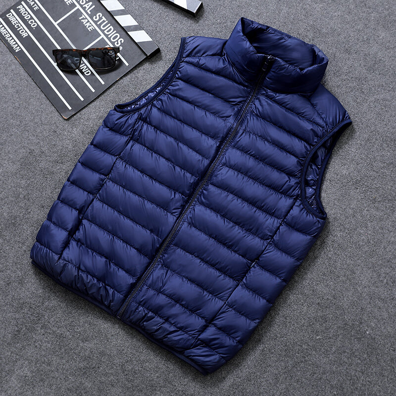 남성용 용수철 다운 조끼 재킷, 경량 방수 포장 가능한 패딩 민소매 조끼 코트, 빅 사이즈 5xl 6xl