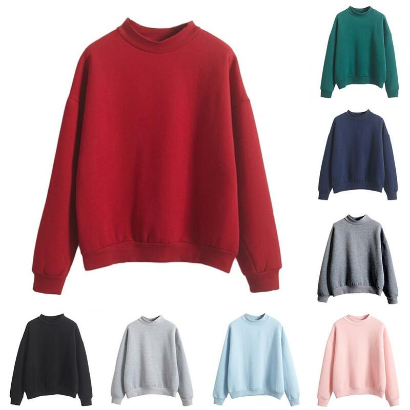 Herbst Winter lässig Frauen einfarbig Rundhals ausschnitt Langarm Sweatshirt Pullover