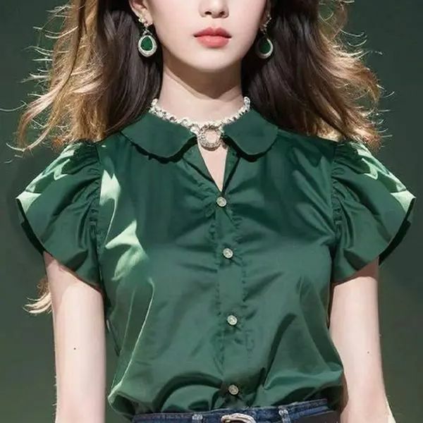 한국 여름 우아한 여성 블라우스, 오피스 셔츠, 단색 블라우스, 2024 신상