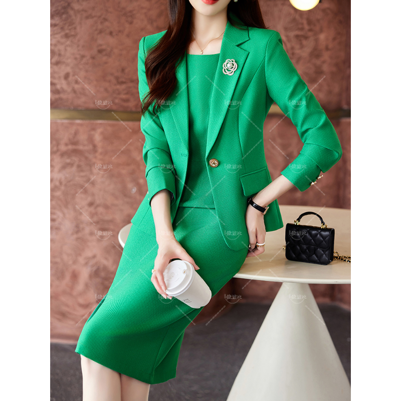 Conjunto Formal de dos piezas para mujer, traje de falda de oficina de alta calidad, Blazer negro, Morado, verde, ropa de trabajo de negocios, Otoño e Invierno