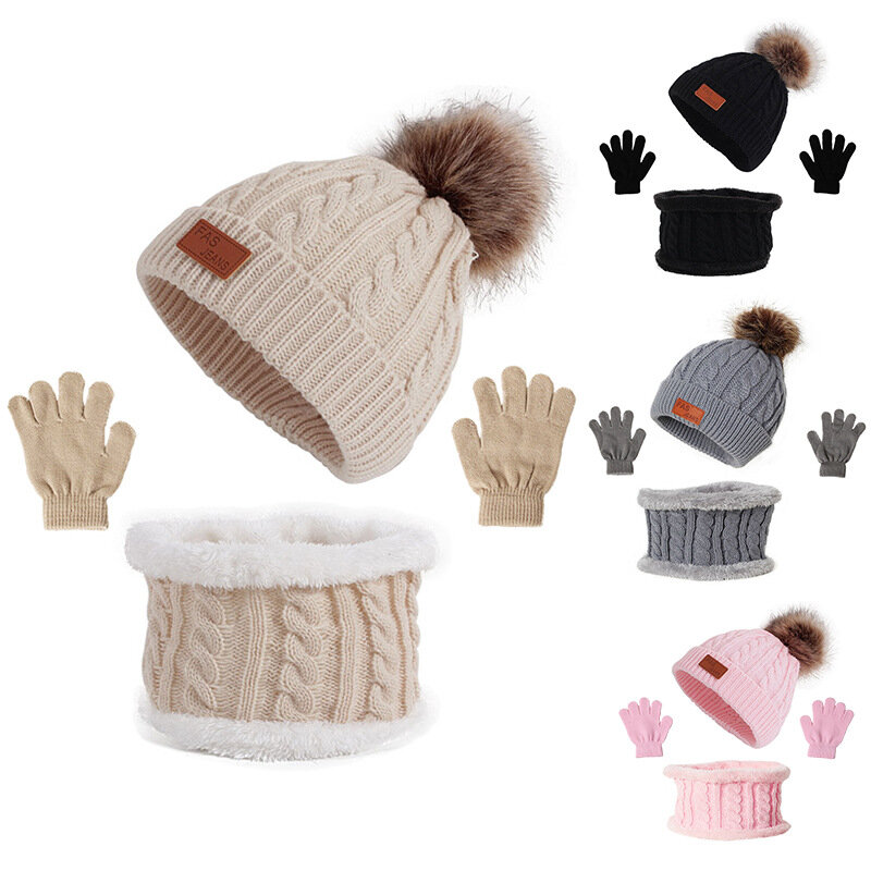 男の子と女の子の赤ちゃんのための3つの冬の帽子のセット,子供のための暖かいニットのキャップ,無地