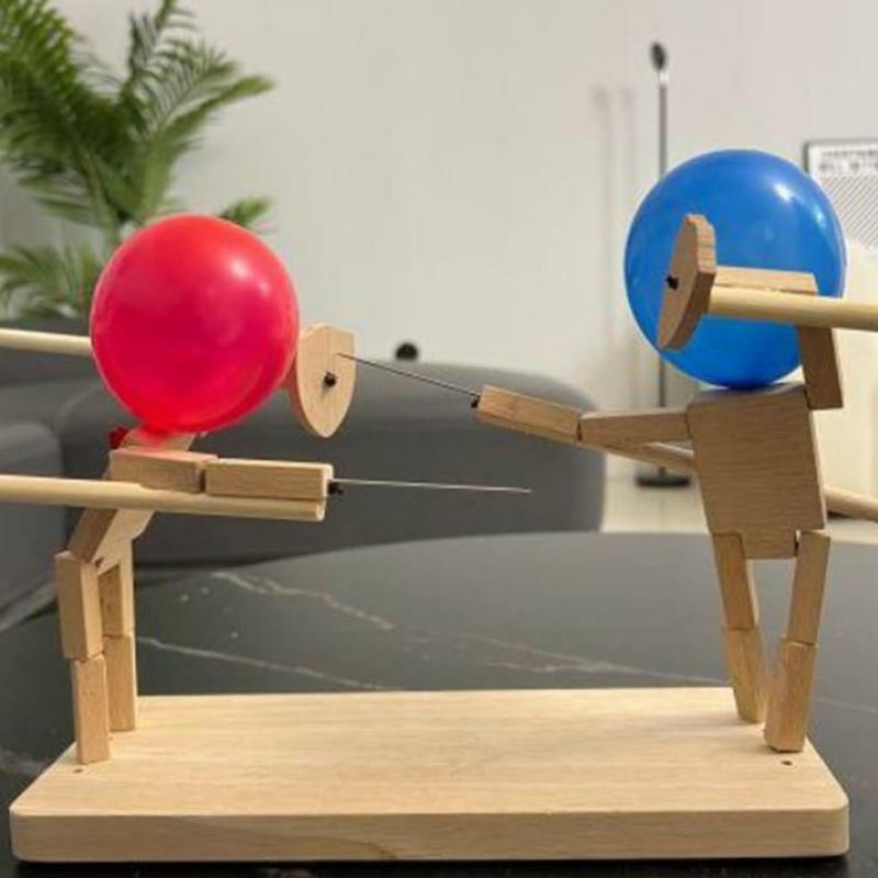 Wooden Bots Balloon Bamboo Man Battle Game Two-Player Fast-Paced Balloon Battle Game With 50pcs Balloons Holiday Gift Toy