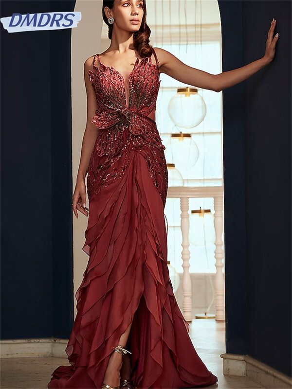 Luxuriöse Spaghetti träger A-Linie Ballkleid 2024 charmante Perlen Abendkleider klassische Satin bodenlangen Kleid vestidos de