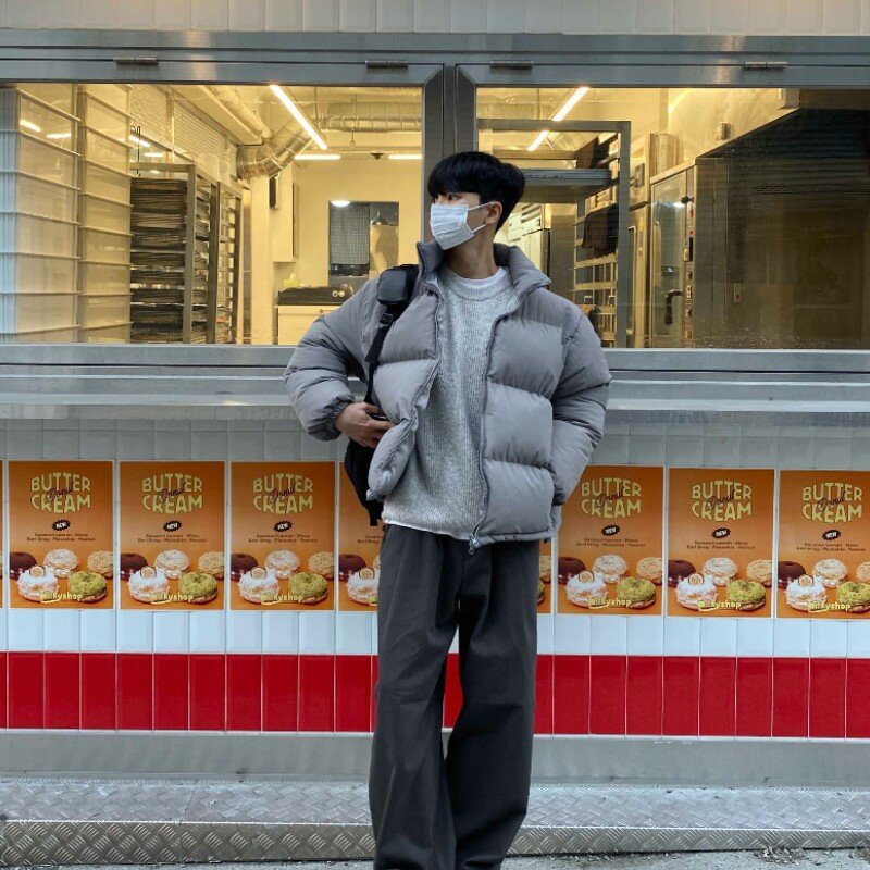 LAPPSTER-młodzieżowa zimowa Harajuku krótka kurtka pikowana męska odzież uliczna koreańska moda męska krótkie parki kurtki bąbelkowe Kpop
