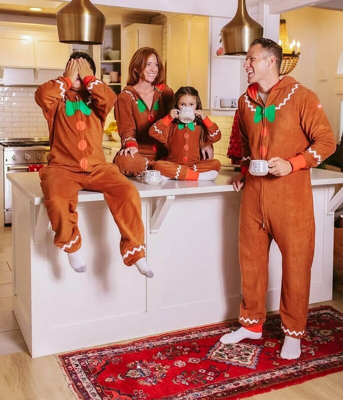 남여 가족 성인 진저브레드 아늑한 점프 슈트, 크리스마스 어린이 유아 귀여운 진저브레드 쿠키 의상