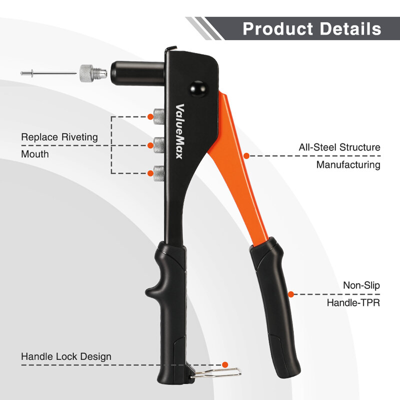 ValueMax ручной инструмент набор клепок профессиональный ручной пистолет для заклепок инструмент для домашнего ремонта и DIY с 200 заклепками 2,4 мм 3,2 мм 4,0 мм 4,8 мм