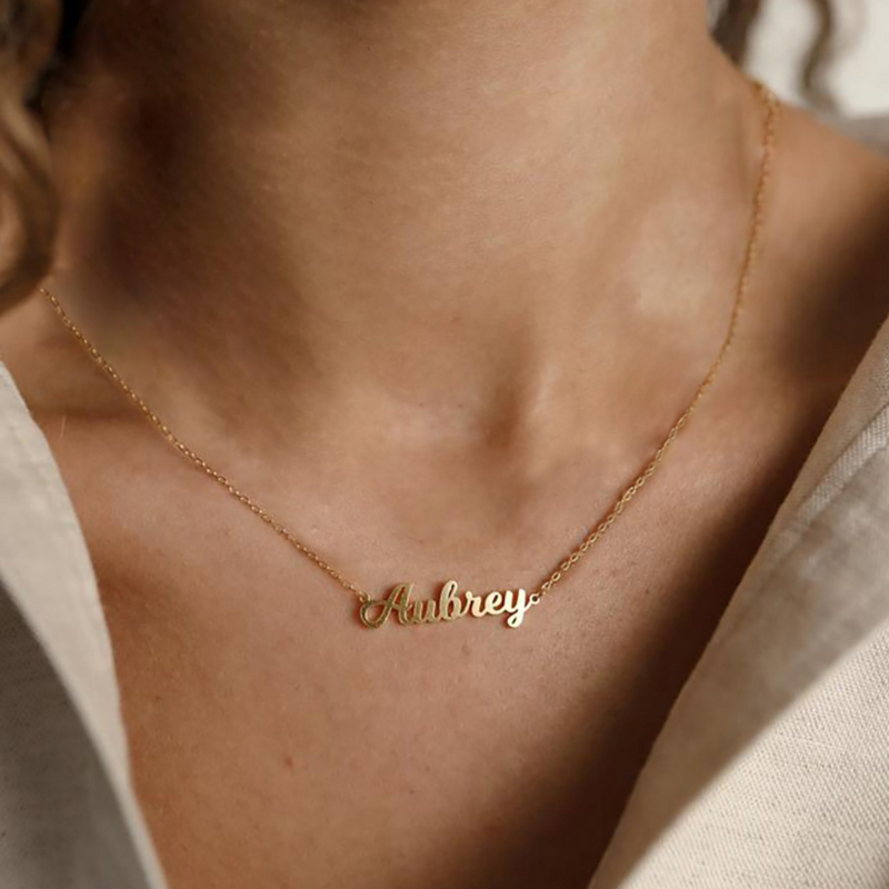 Collier personnalisé avec nom pour femmes, bijoux en acier inoxydable, or, pendentif avec plaque nominative, ras du cou à chaîne croisée, cadeau de noël