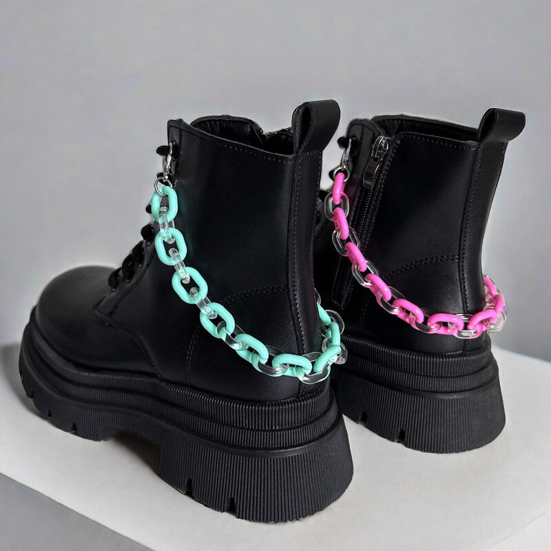 Candy Color Chunky Chain Shoes, Correntes de sapatos DIY, decoração de fivela de lona, botas Martens fofas, 1pc