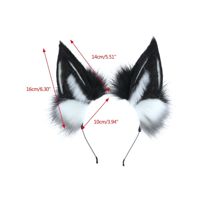 Aro de pelo de felpa simulación orejas de lobo diadema animales Prop para carnaval Cosplay