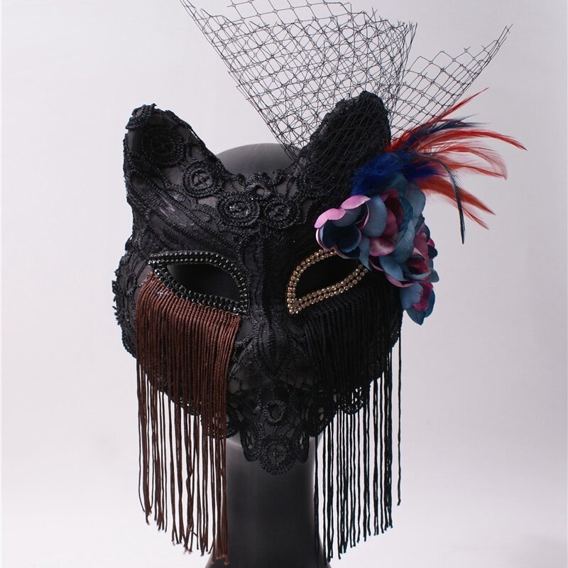 Kobiety czarna maska kobiety dziewczyna Masquerade Halloween Cosplay przesadzone koronkowa maska karnawał Party Bar nakrycia głowy akcesoria Veiled