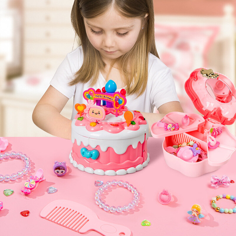 Children Girls Princess Play House Toys Pretty Cartoon Cute Cake Music Box Decorations Set Girls Best Birthday Gifts
