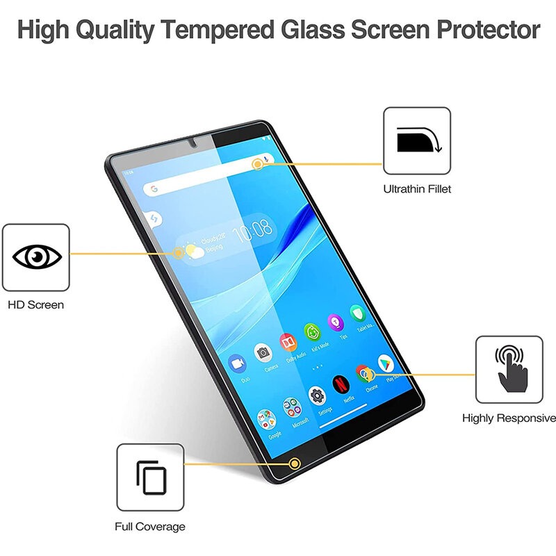 Película protetora de tela de vidro temperado para lenovo tab m8 2 ° e 3 °, também-8506, 8505f, 8705f, 8,0 polegadas, 2019, dureza 9h, 2.5d