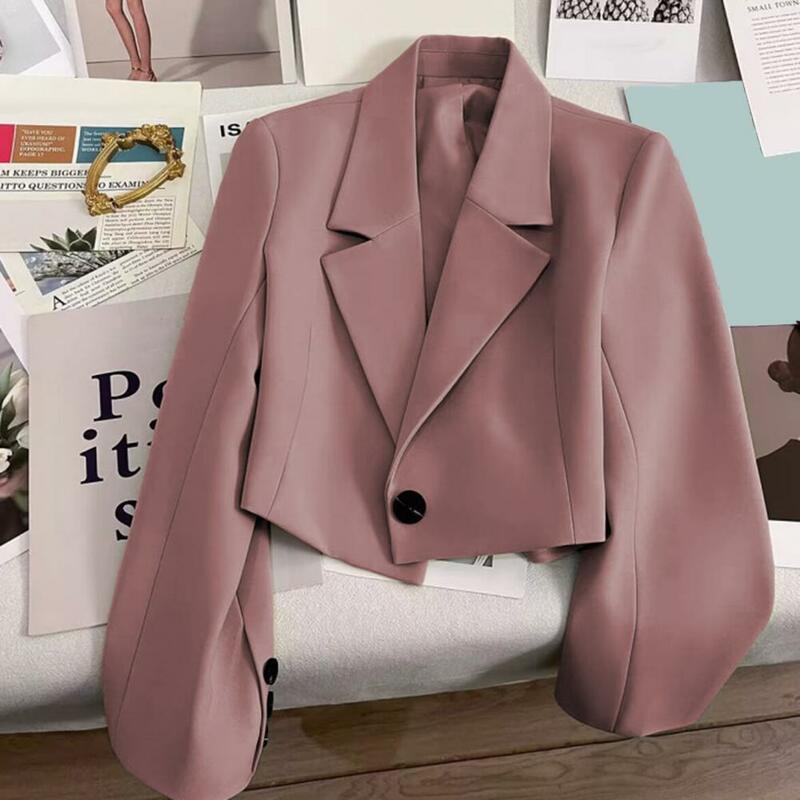 Casaco de terno de negócios feminino com gola virada para baixo, cardigã monocromático, slim fit, uniforme escolar elegante, escritório