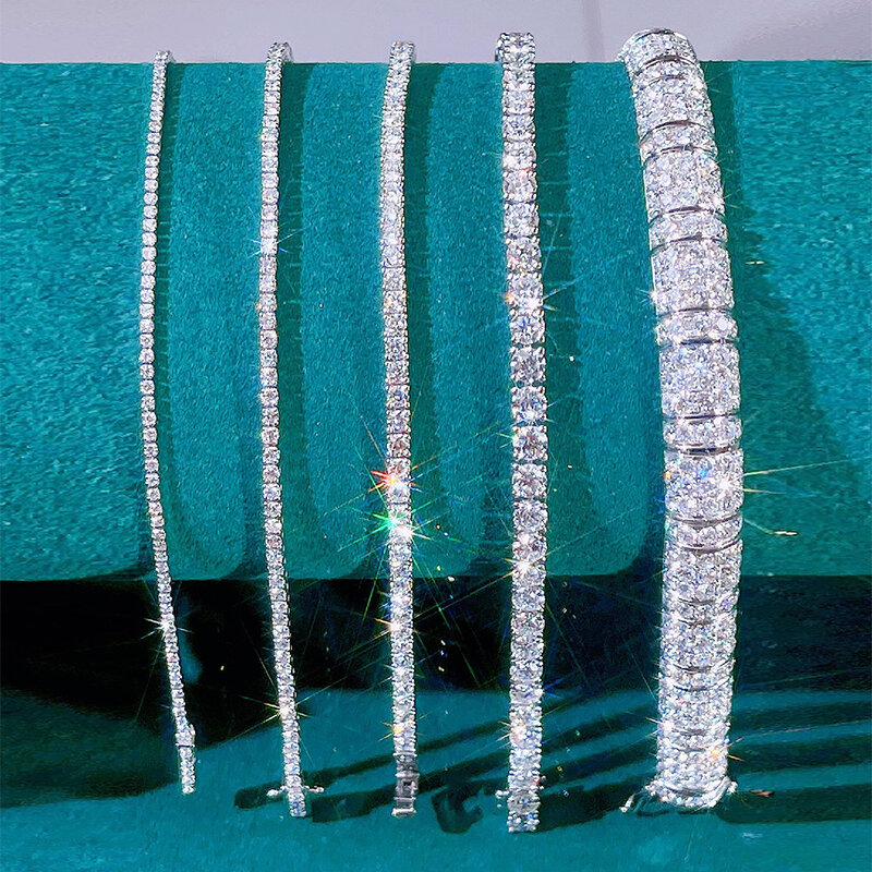 Gelang Moissanite asli berkilau S925, perhiasan berlian pesta pernikahan mewah bahan perak murni 3/3.5/4/5mm