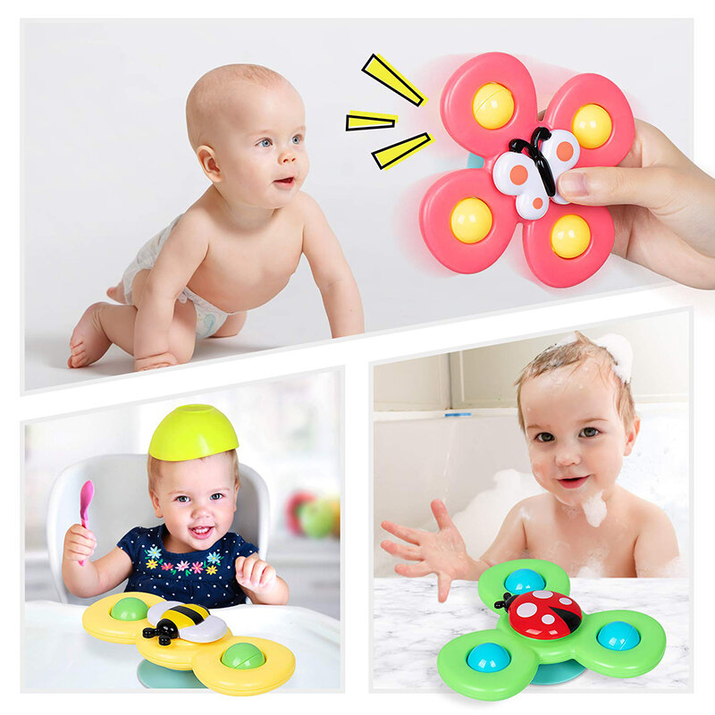 Cartoon Fidget Spinner Brinquedos para Bebê, Colorido Insect Gyro, Brinquedo educativo para crianças, Chocalho de dedo, Brinquedos de banho para meninos e meninas, Presente, 1PC