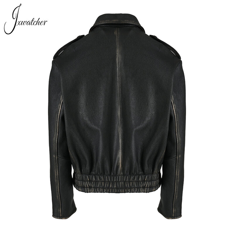 Женская кожаная куртка на молнии Jxwatcher, винтажная куртка из натуральной воловьей кожи, весна-осень 2023