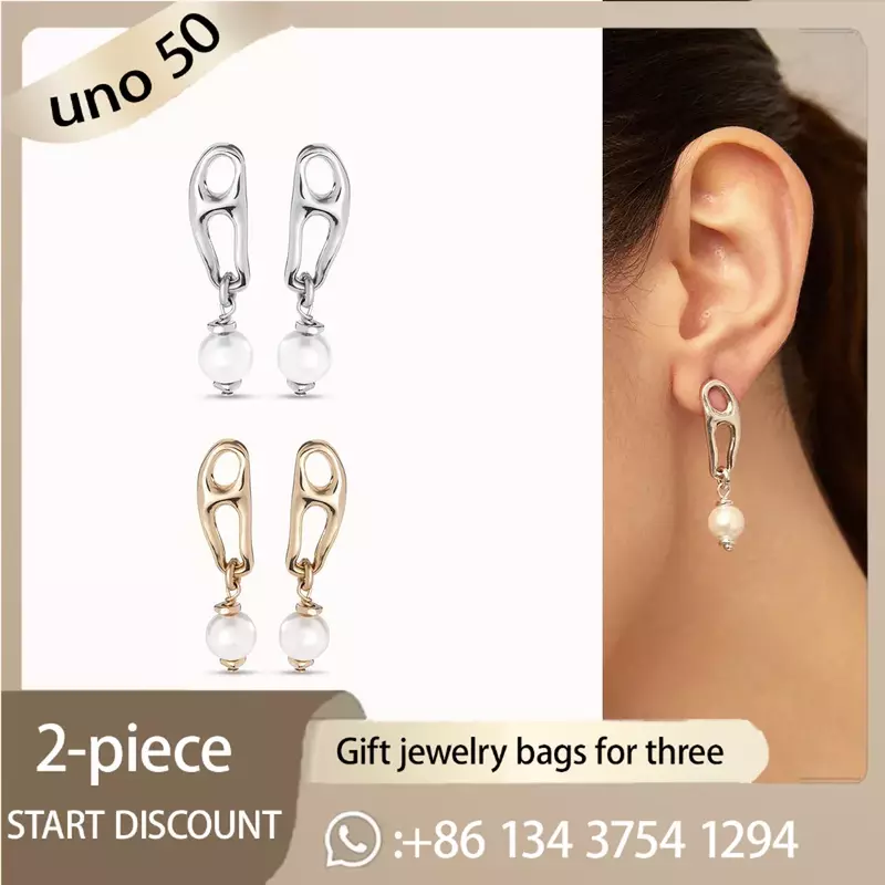 2024 Classic UNO DE 50 Fashion Pop 925 Silver Ear shape Pearl Earrings For Women Jewelry Accessories
