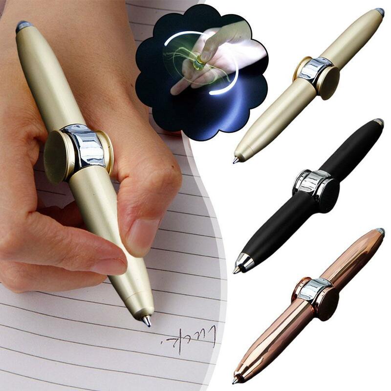 1pcs Creative Multi-Function LED Rotate Decompression Gyroscope Metal Ballpoint Pen Fashion Office School Supplies Writing Pens
