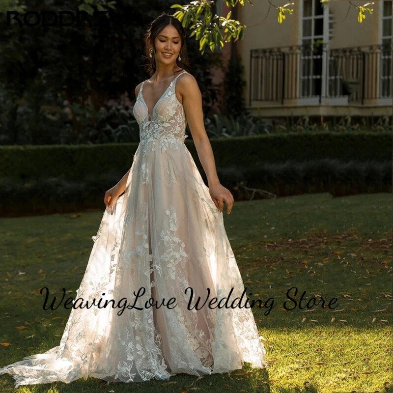 Fashion Floral Lace Applique Tulle Wedding Dress For Women  Spaghetti Straps  A-line Plus Size Custom Vestidos De Novia 2024