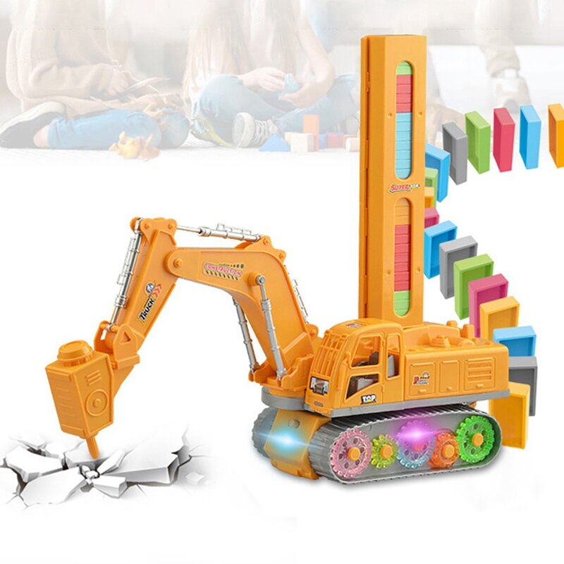 Zestaw koparek domina z koparką elektryczną zestaw zabawek dla chłopców i dziewcząt w wieku od 3 lat i więcej kreatywnych prezentów dla dzieci