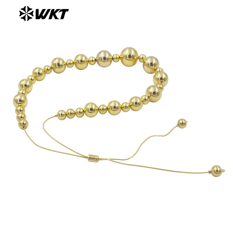 WT-JFN18 Amerika Utara populer 18K manik-manik berlapis emas asli kecil dan ruang besar terhubung dengan rantai panjang kalung panjang
