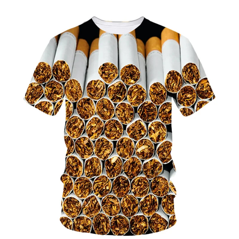 تي شيرت برسومات تبغ للتدخين للرجال ، تي شيرت سجائر مطبوع ثلاثي الأبعاد ، قمم كاجوال بأكمام قصيرة ، أزياء الشارع الشهير