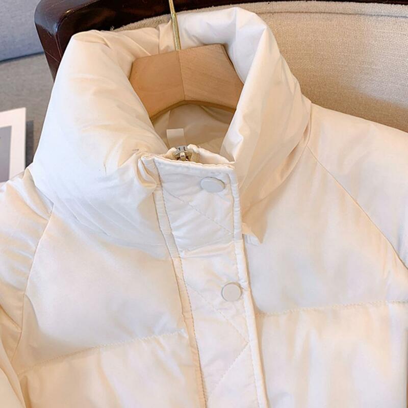 Casaco acolchoado feminino com gola baixa, jaqueta de algodão inverno, curto, à prova de vento, manga longa, proteção do pescoço, retenção térmica