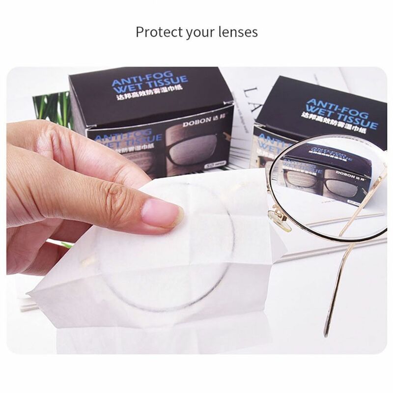 Toallitas antiniebla prehúmedas desechables envueltas individualmente, toallitas húmedas, toallitas para gafas, desnebulizador de lentes, 50 unids/lote por caja