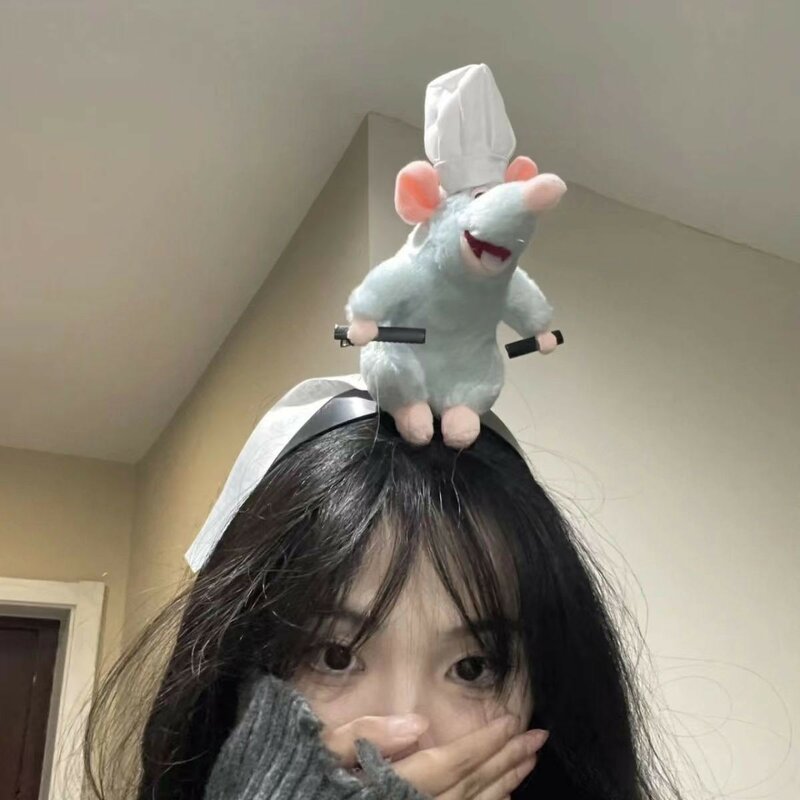 Disney Ratatouille opaska do włosów kreskówka szczur pluszowa lalka z pałąkiem na głowę spinka do włosów z szerokim rondem zdjęcie nakrycie głowy kreatywność dziewczyna zabawki prezenty
