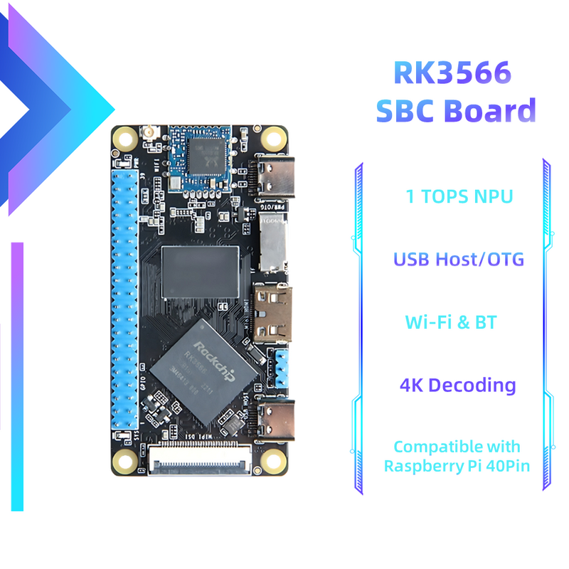 Open Source Android SBC Motherboard, Computador Linux, Inteligência Artificial, AI, Compatível com Raspberry Pi, Single Board, RK3566