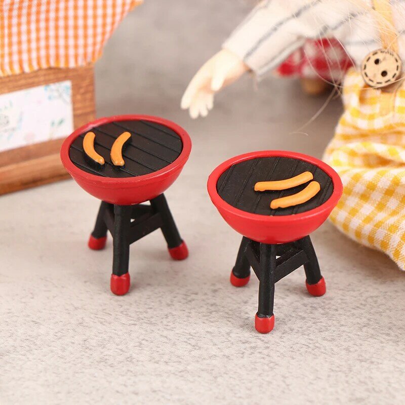 1Piece 1/12 Dollhouse Simulation BBQ Rack With Grilled Sausage Dollhouse Mini Kitchen Decor Dolls House Outdoor Garden Play Toys