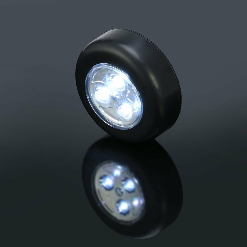 3 LED Touch Control Night Light Round Lamp Under Cabinet Closet Push Stick On Lamp Home Kitchen Bedroom Automobile Use