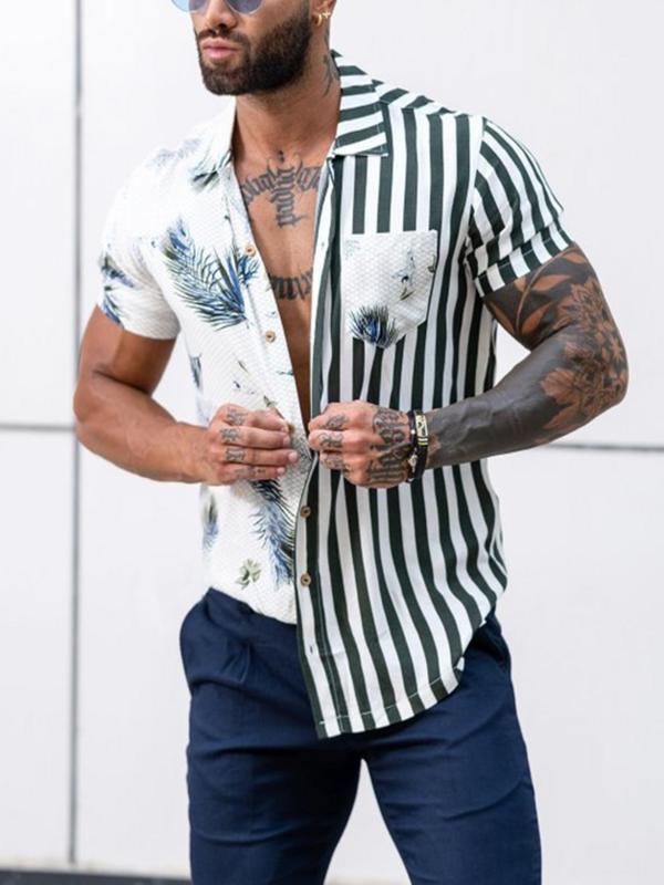 Camicia floreale da uomo primavera 2022 camicie Casual con stampa a righe Streetwear abbigliamento da uomo Cardigan pocket camicia a maniche lunghe