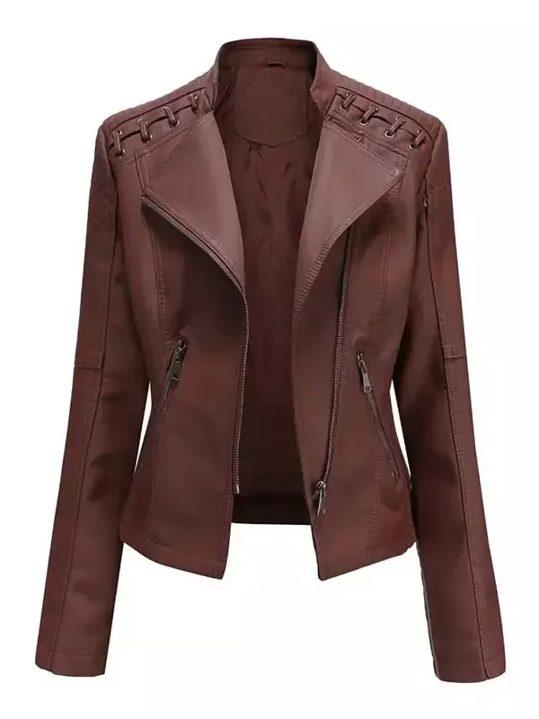 Autumn Winter Pu Faux Women's Leather Jackets Long Sleeve Zipper Slim Motorcycle Biker Leather Coat Loose Female Outwear Tops 4X