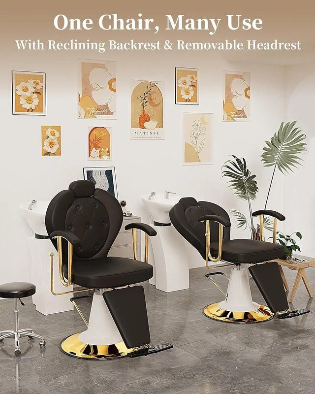 Baasha Ligstoel Voor Haarstylist, All-Purpose Haarstoel Met Zware Hydraulische Pomp, 360 ° Draaibare Stylingstoel