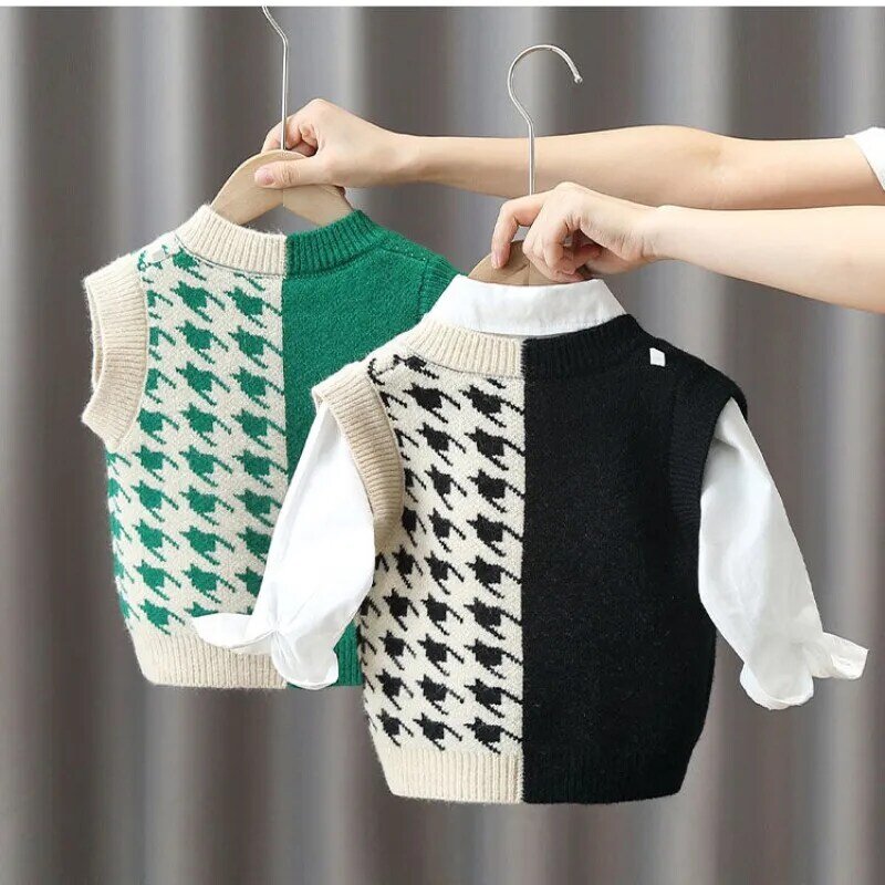 Kids Boys Sweater Vest Spring and Autumn Handsome Children's Knitted Pullover Top Baby Boys' Sweater