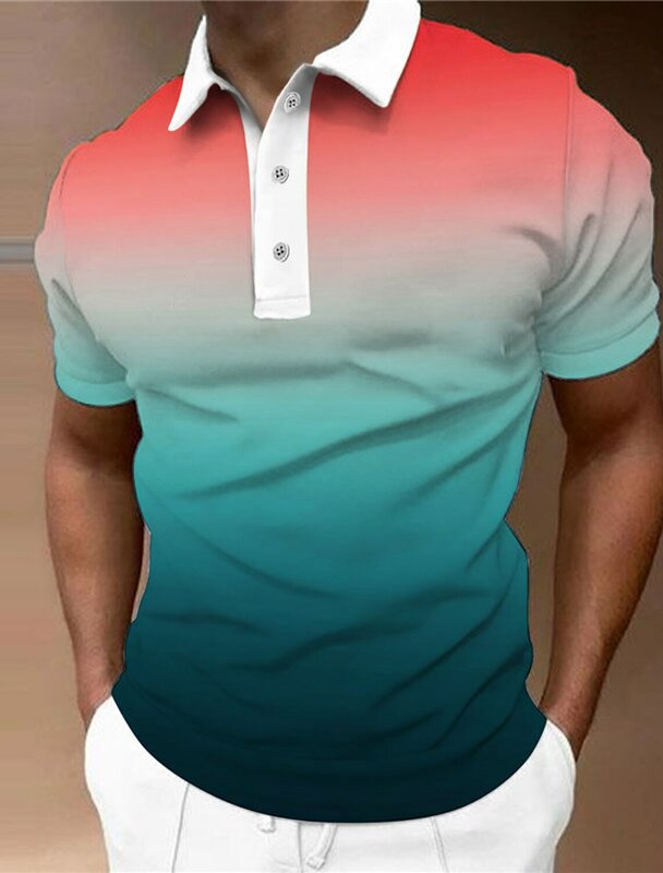Polo de Golf informal con estampado 3D para hombre, camisa de manga corta con patrón degradado, tela de malla con solapa, verano, 2024