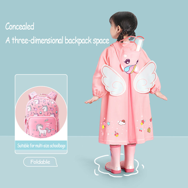 Impermeável EVA Raincoat for Children, Kindergarten Children's Primary School, Baby Schoolbag, Girls and Boys' Posição