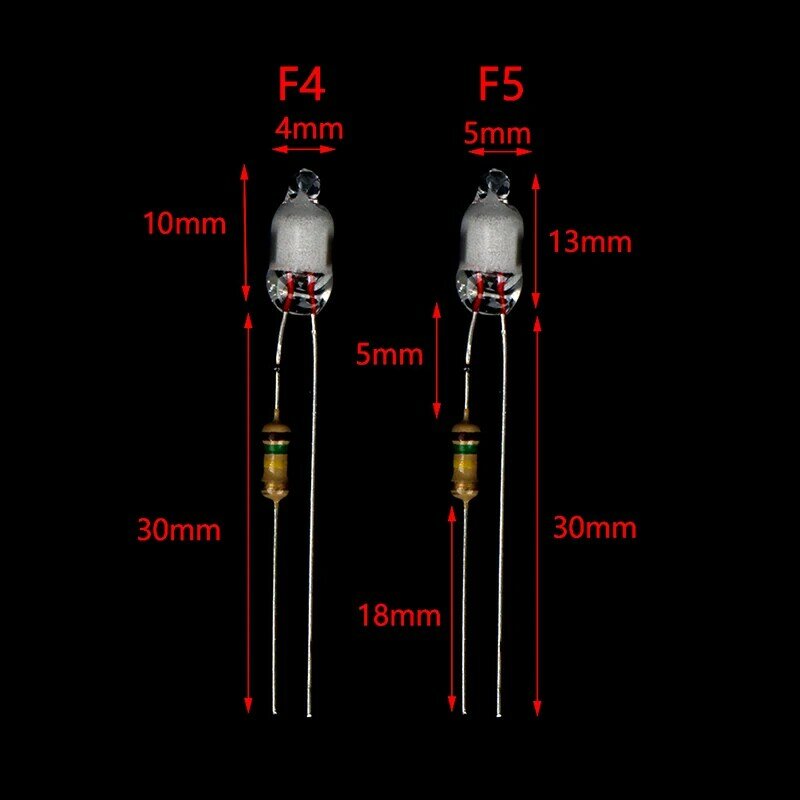 10 Stück Neonlampen 4*10mm 5*13mm Hauptstrom anzeige mit Widerstand 220V rot/blau/grün